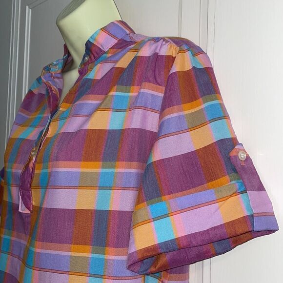 Vtg 70s Lucky Winner plaid smock blouse - Picture 3 of 8